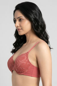 Zivame Bare Whispers Padded Wired Medium Coverage Plunge Neck Lace Bra - Dusty Cedar — thumbnail 5